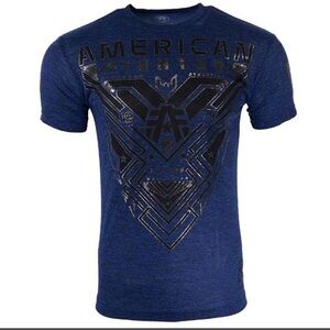 American Fighter Blue Short Sleeve Tee with Tribal Design  only apple pay